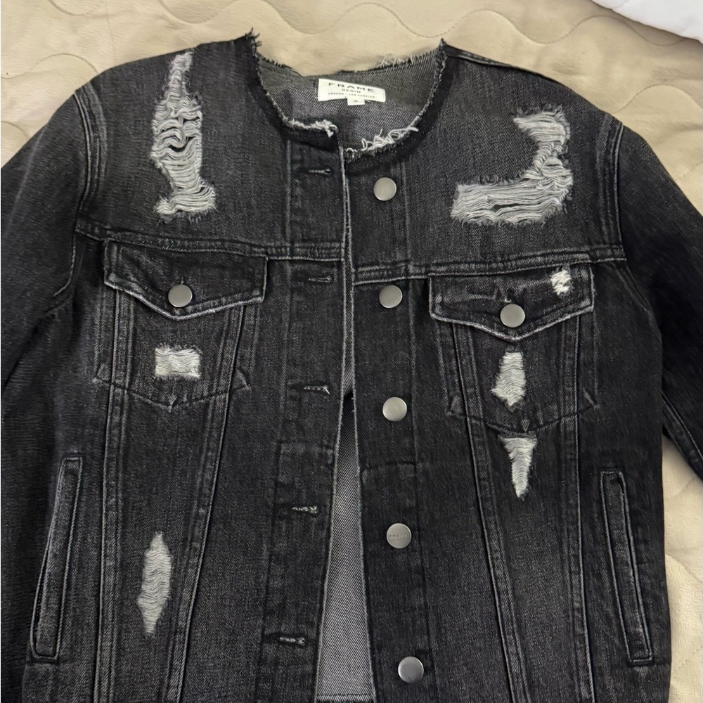 Frame Denim Charcoal Frayed Jacket
